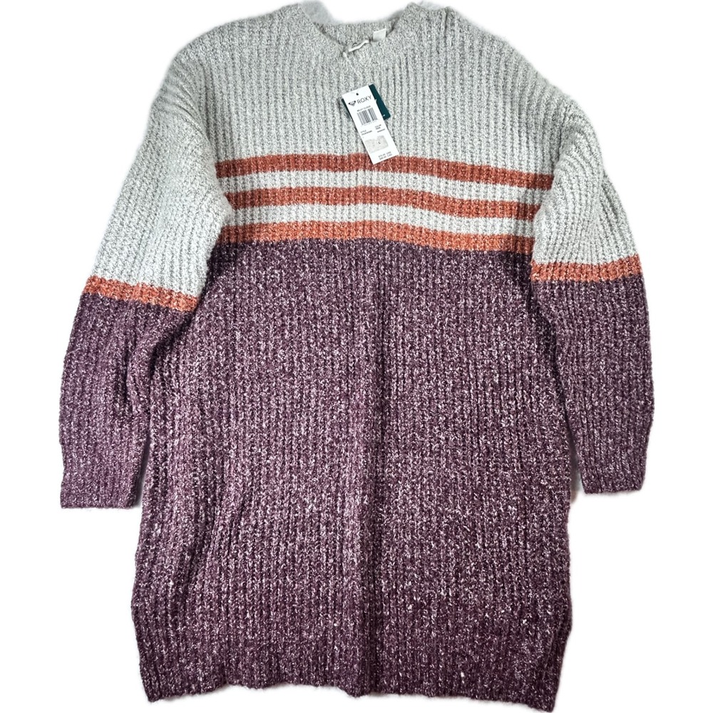 Roxy Milky Cloud Sweater Dress Women L NWT Wool Blend Colorblock Gray Burgundy